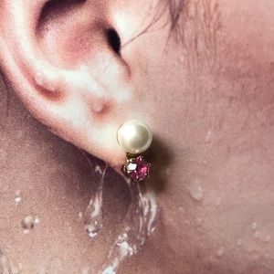 Dainty Pearl Pink Crystal Gemstone Elegant Gold Tone Stud Earrings